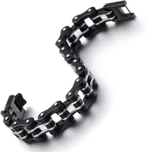 COOLSTEELANDBEYOND Masculine Mens Bike Chain Bracelet of Stainless Steel Two-Tone Polished