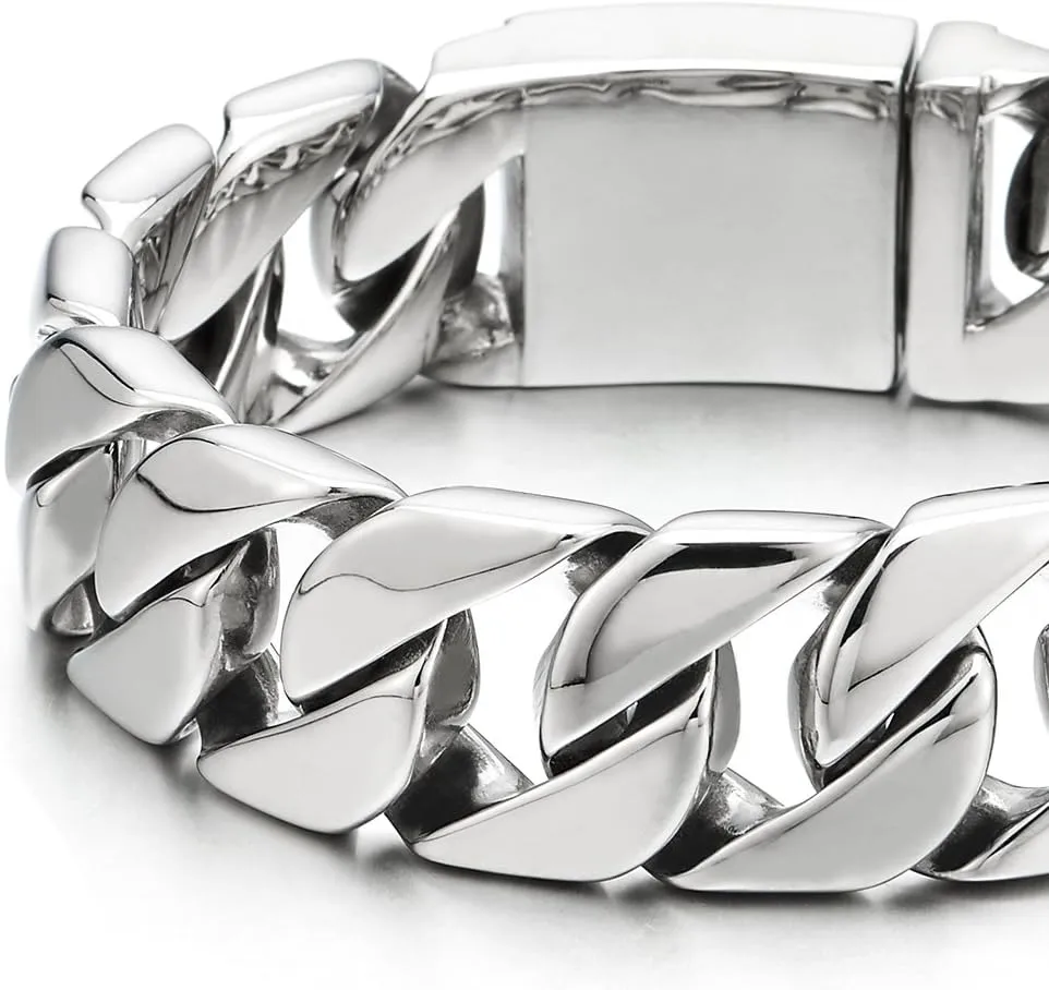 COOLSTEELANDBEYOND Masculine Mens Stainless Steel Large Curb Chain Link Bracelet