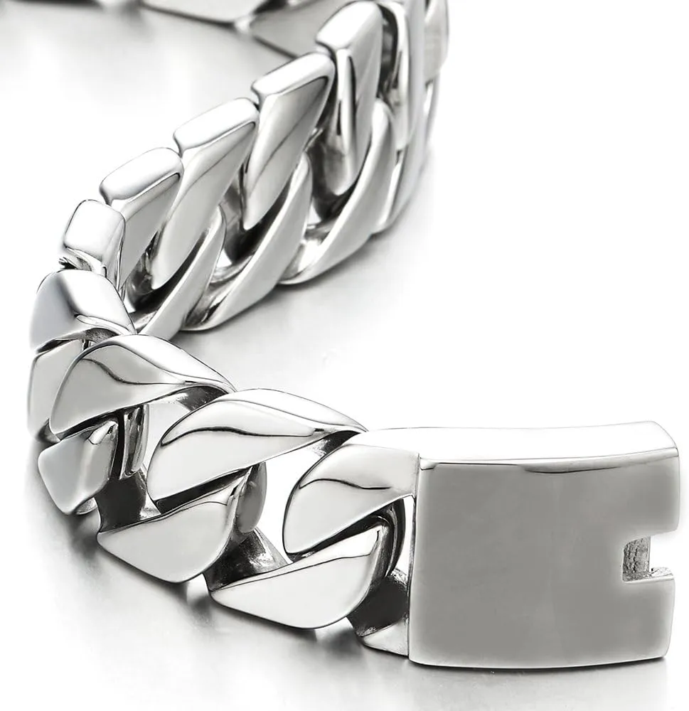 COOLSTEELANDBEYOND Masculine Mens Stainless Steel Large Curb Chain Link Bracelet