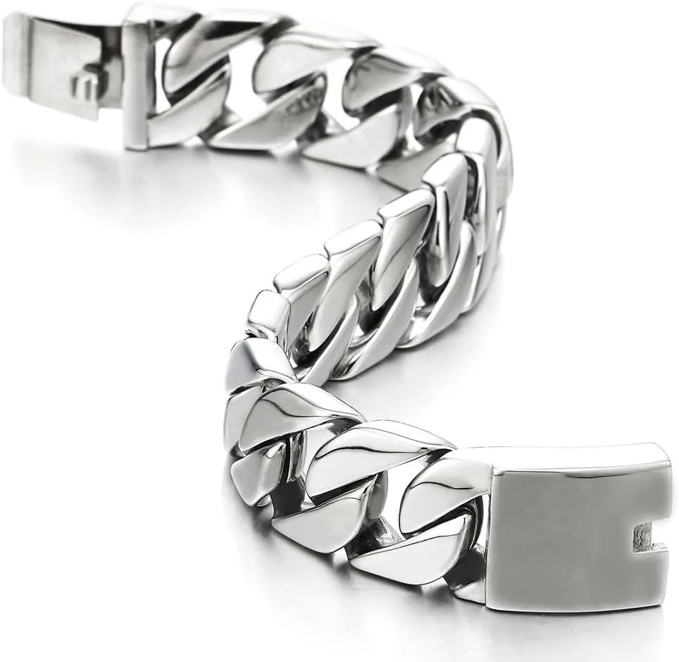 COOLSTEELANDBEYOND Masculine Mens Stainless Steel Large Curb Chain Link Bracelet