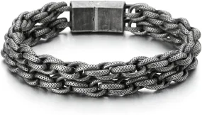 COOLSTEELANDBEYOND Mens Stainless Steel Double-Row Interwoven Link Chain Bracelet, Old Metal Finishing