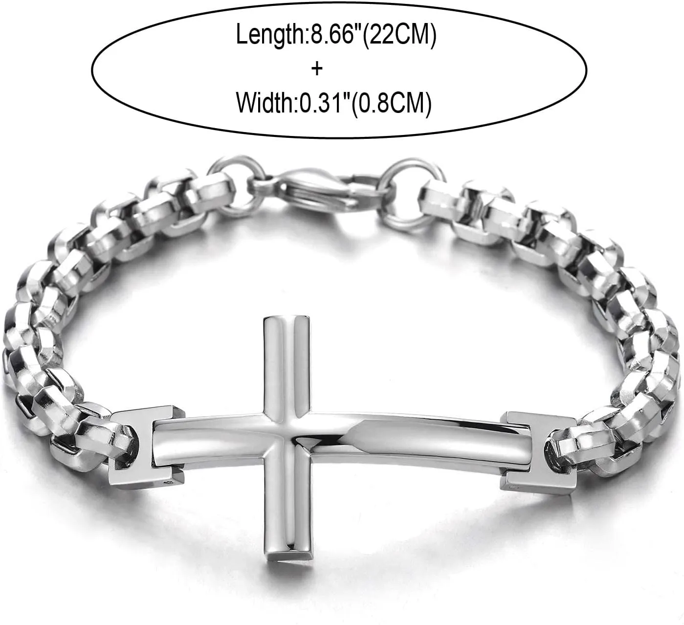 COOLSTEELANDBEYOND Mens Womens Stainless Steel Horizontal Sideway Lateral Cross Link Chain Bangle Bracelet, Polished