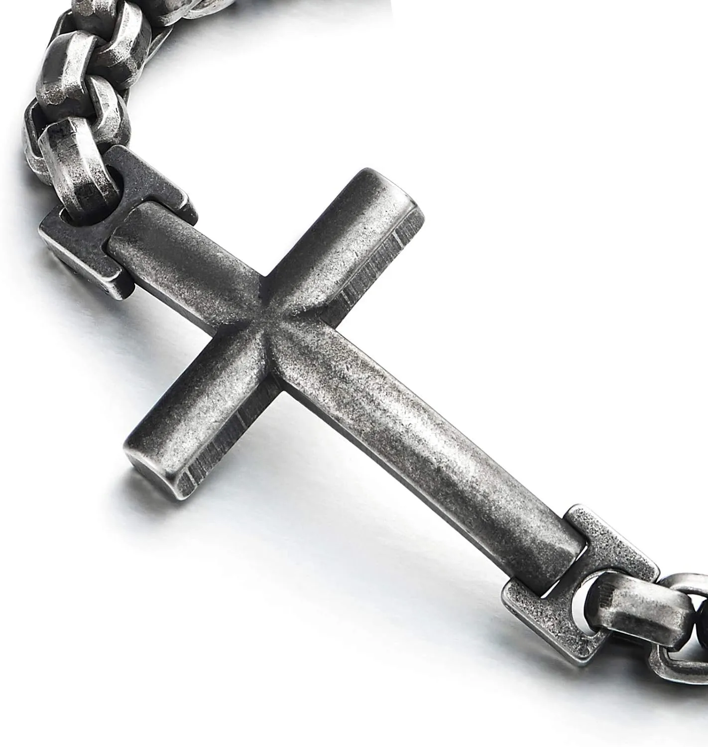COOLSTEELANDBEYOND Mens Womens Stainless Steel Horizontal Sideway Lateral Cross Link Chain Bangle Bracelet, Polished