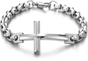 COOLSTEELANDBEYOND Mens Womens Stainless Steel Horizontal Sideway Lateral Cross Link Chain Bangle Bracelet, Polished