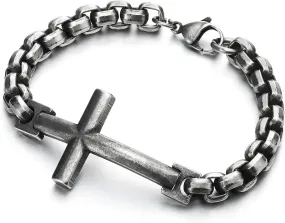 COOLSTEELANDBEYOND Mens Womens Stainless Steel Horizontal Sideway Lateral Cross Link Chain Bangle Bracelet, Polished