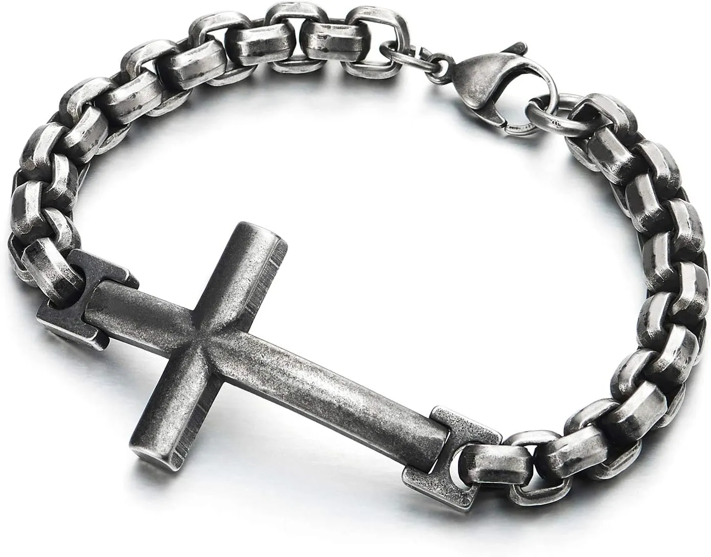 COOLSTEELANDBEYOND Mens Womens Stainless Steel Horizontal Sideway Lateral Cross Link Chain Bangle Bracelet, Polished