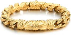 COOLSTEELANDBEYOND Retro Style Tribal, Mens Steel Cross Charm Vintage Link Chain Bracelet Spring Clasp, 8.7 Inches