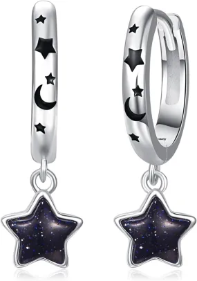 Dreamboat Sterling Silver Moon Star Earrings for Women Men Huggie Hoop Earrings Dangle Earrings Witchy Celestial Earrings Star Jewelry
