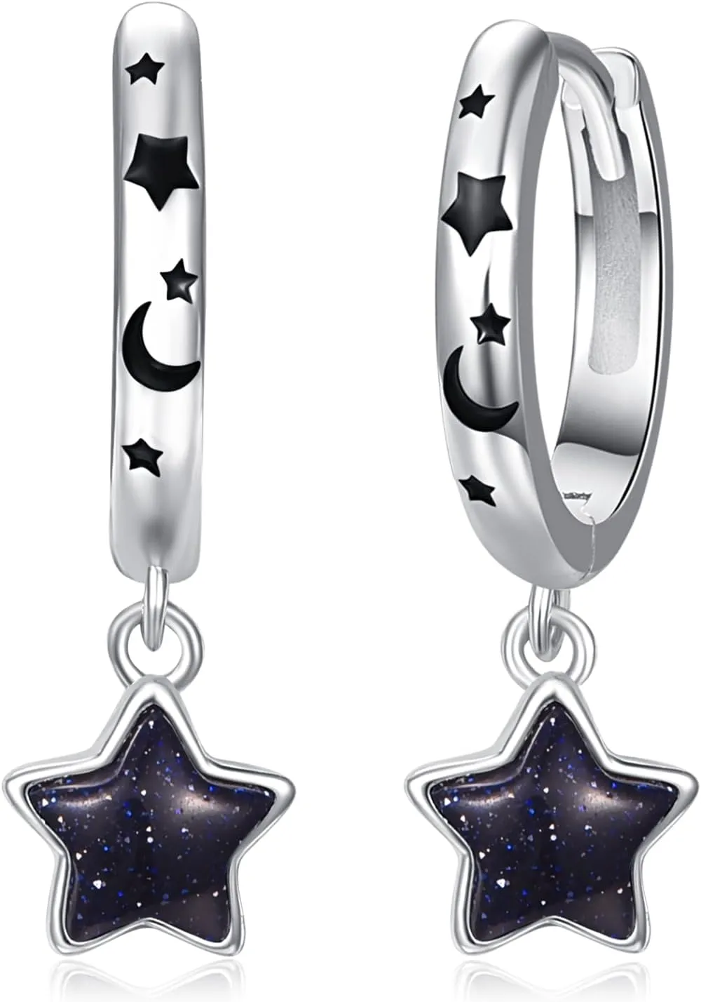Dreamboat Sterling Silver Moon Star Earrings for Women Men Huggie Hoop Earrings Dangle Earrings Witchy Celestial Earrings Star Jewelry