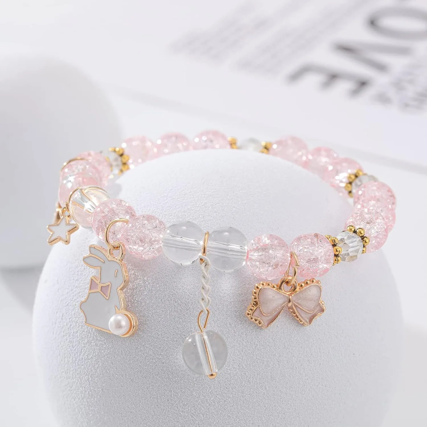 DS 4PCS Beaded Charm Bracelets for Teen Girls Dainty cute cartoon Crystal Beads Pearl Bracelets anklets set for woman and girls Adjustable Stretch bracelet birthday Gift For Friends