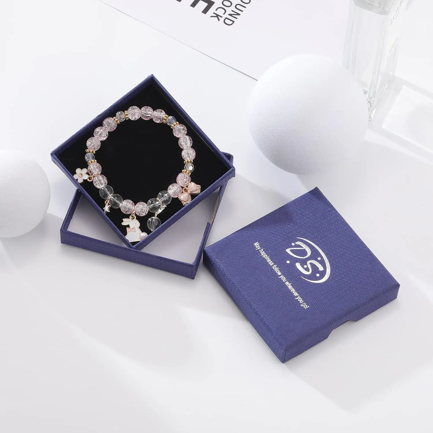 DS 4PCS Beaded Charm Bracelets for Teen Girls Dainty cute cartoon Crystal Beads Pearl Bracelets anklets set for woman and girls Adjustable Stretch bracelet birthday Gift For Friends