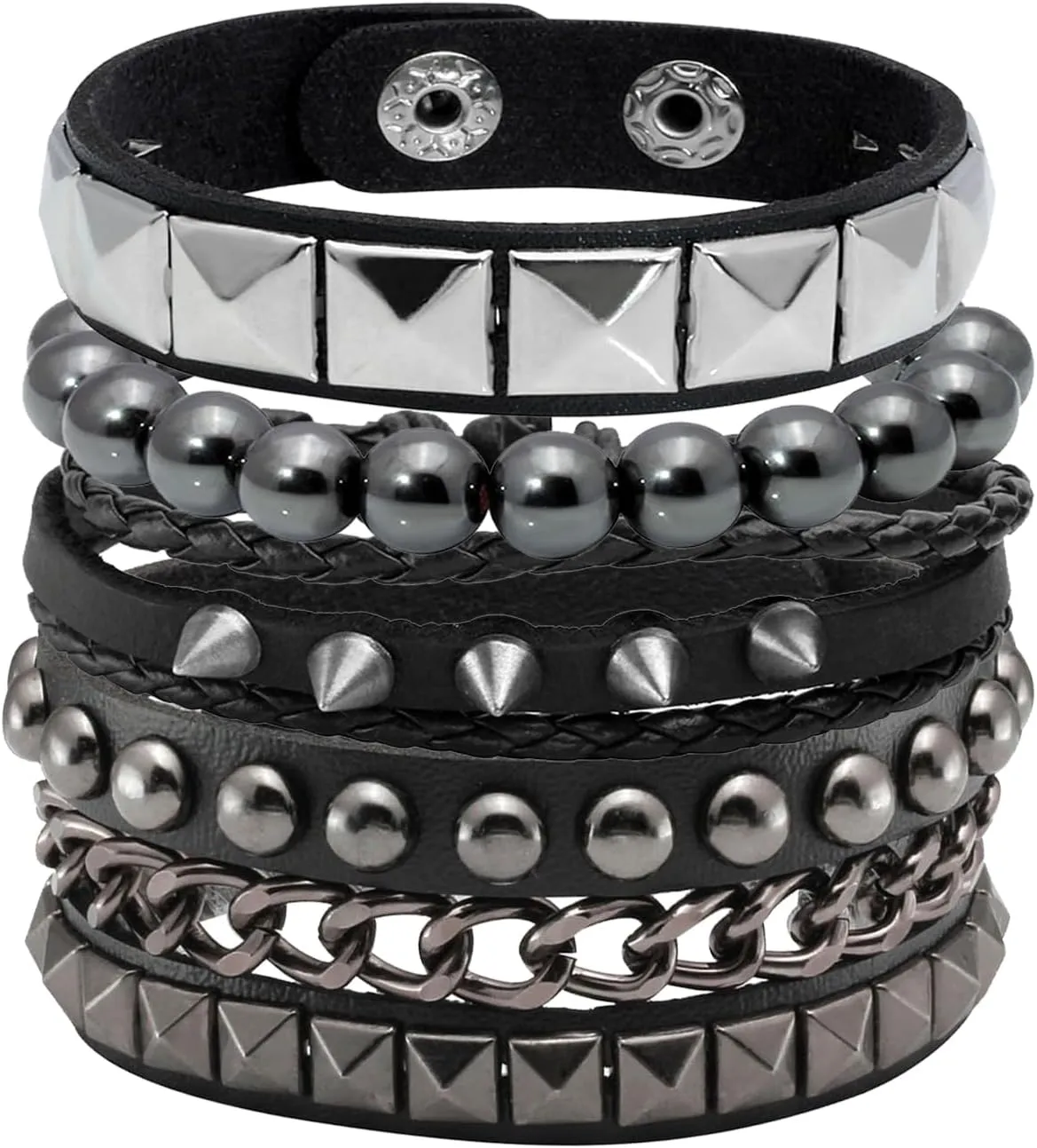 Eigso 4 Pcs Punk Leather Rock Studded Bracelets for Men Women Retro Classic Spiked Metal Cuff Bracelet Set for Man Woman