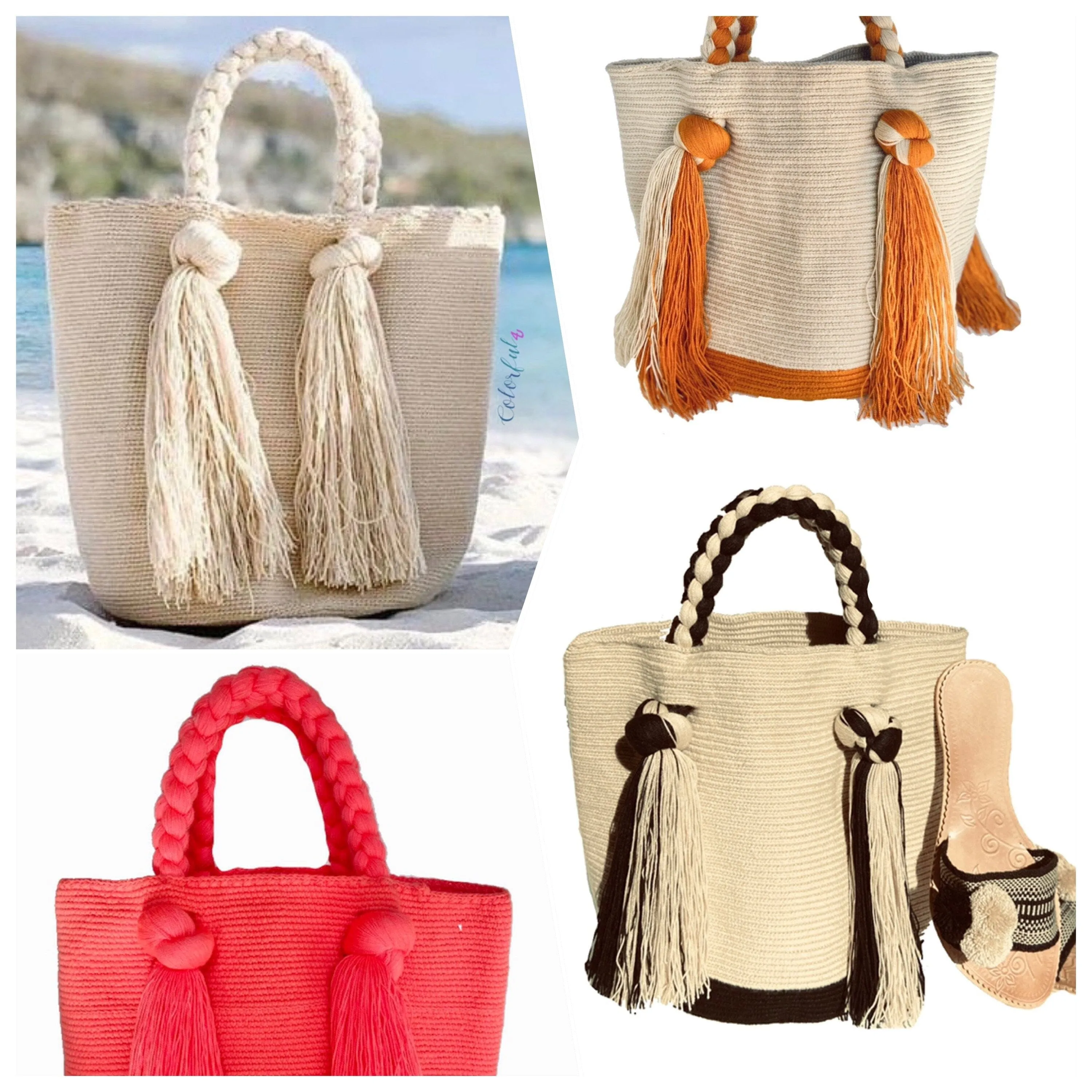 Endless Summer Tote Bags | Long Tassels Beach Tote - M