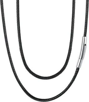 FaithHeart Braided Leather 2MM/3MM Necklace Cord for Men with Stainless Steel Snap Clasp, Waterproof Woven Wax Rope Chain for Pendant with Delicate Gift Box