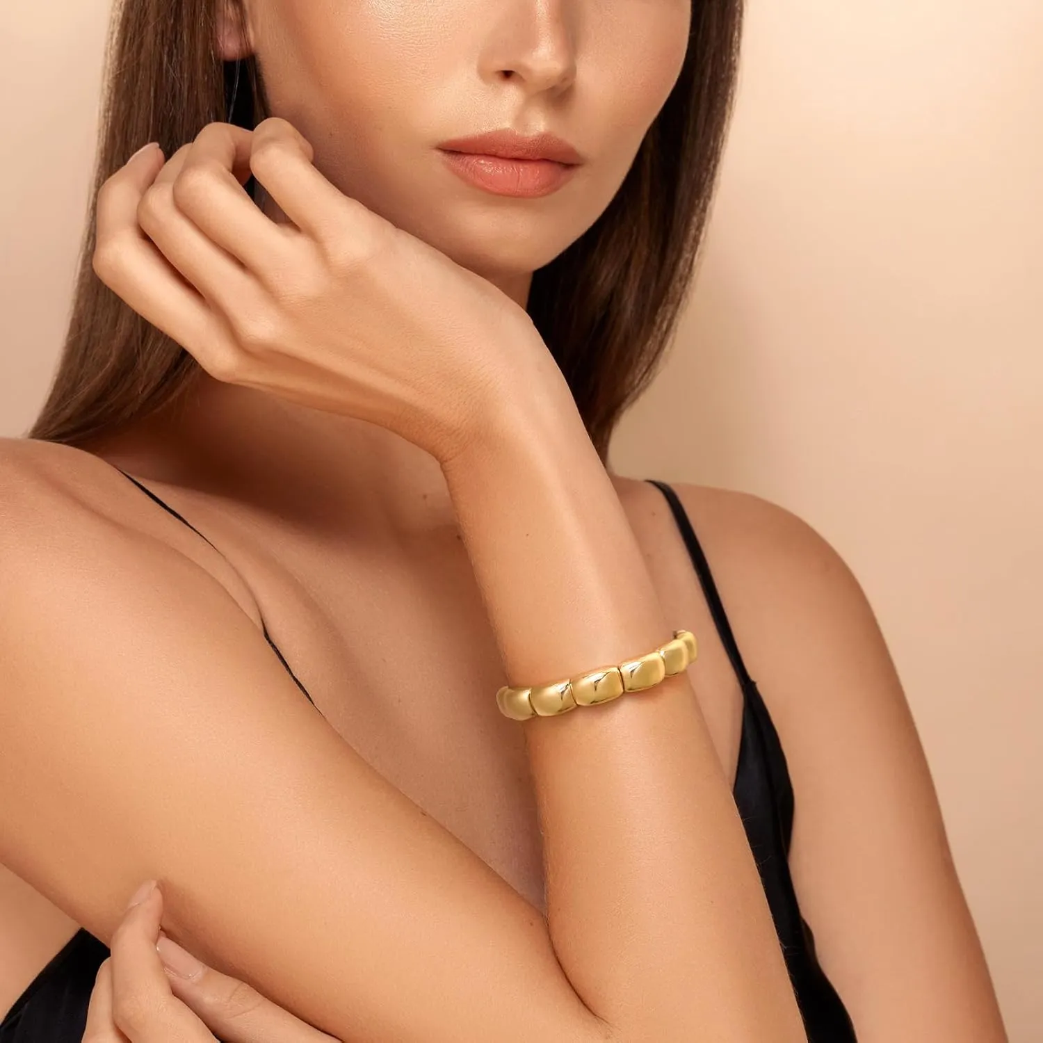 FAMARINE Twisted Thin or Chunky Bangle Bracelet in 14K Gold Plated, Stretchable Elastic Bracelet Couples Love Bracelets
