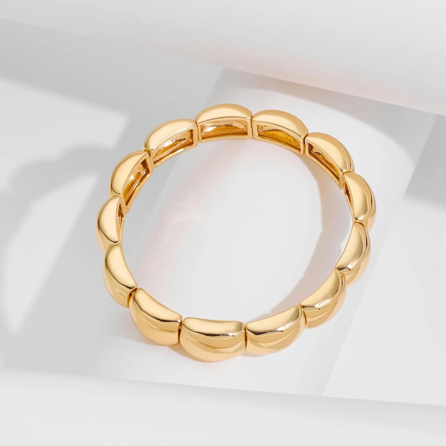 FAMARINE Twisted Thin or Chunky Bangle Bracelet in 14K Gold Plated, Stretchable Elastic Bracelet Couples Love Bracelets