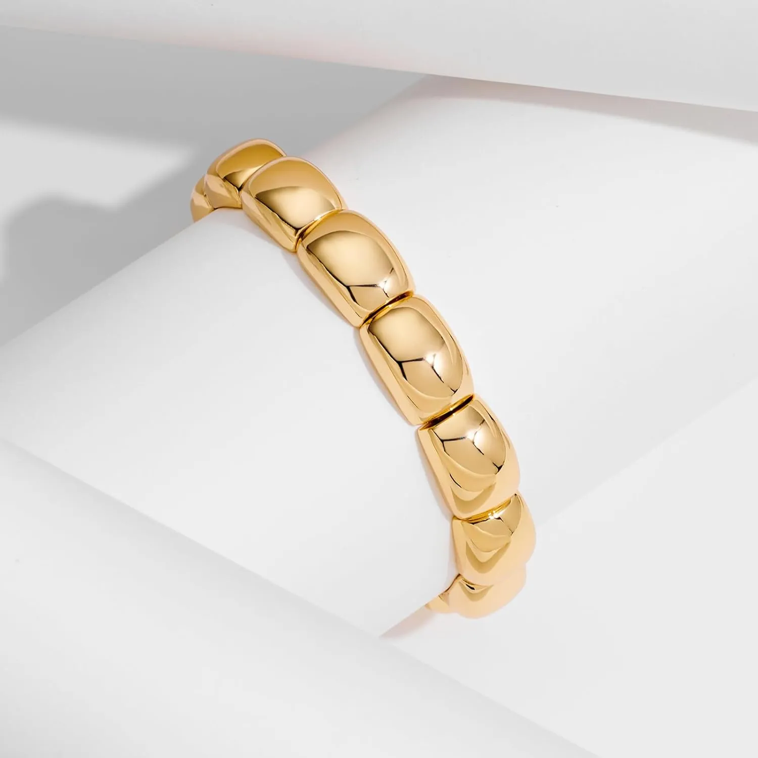 FAMARINE Twisted Thin or Chunky Bangle Bracelet in 14K Gold Plated, Stretchable Elastic Bracelet Couples Love Bracelets