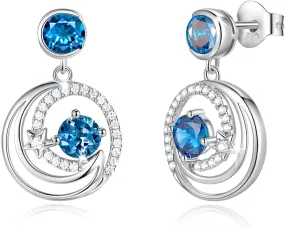 FANCIME London Blue Topaz Dangle Drop Earrings 925 Sterling Moon Star November December Birthstone Earring Fine Jewelry Birthday Christmas Gifts for Her Women