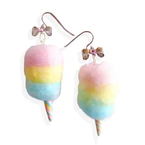 Fatally Feminine Handmade Cotton Candy Charm Earrings -Rainbow