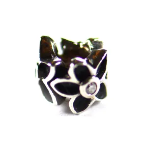 Flower silver beads with 3mm white CZ