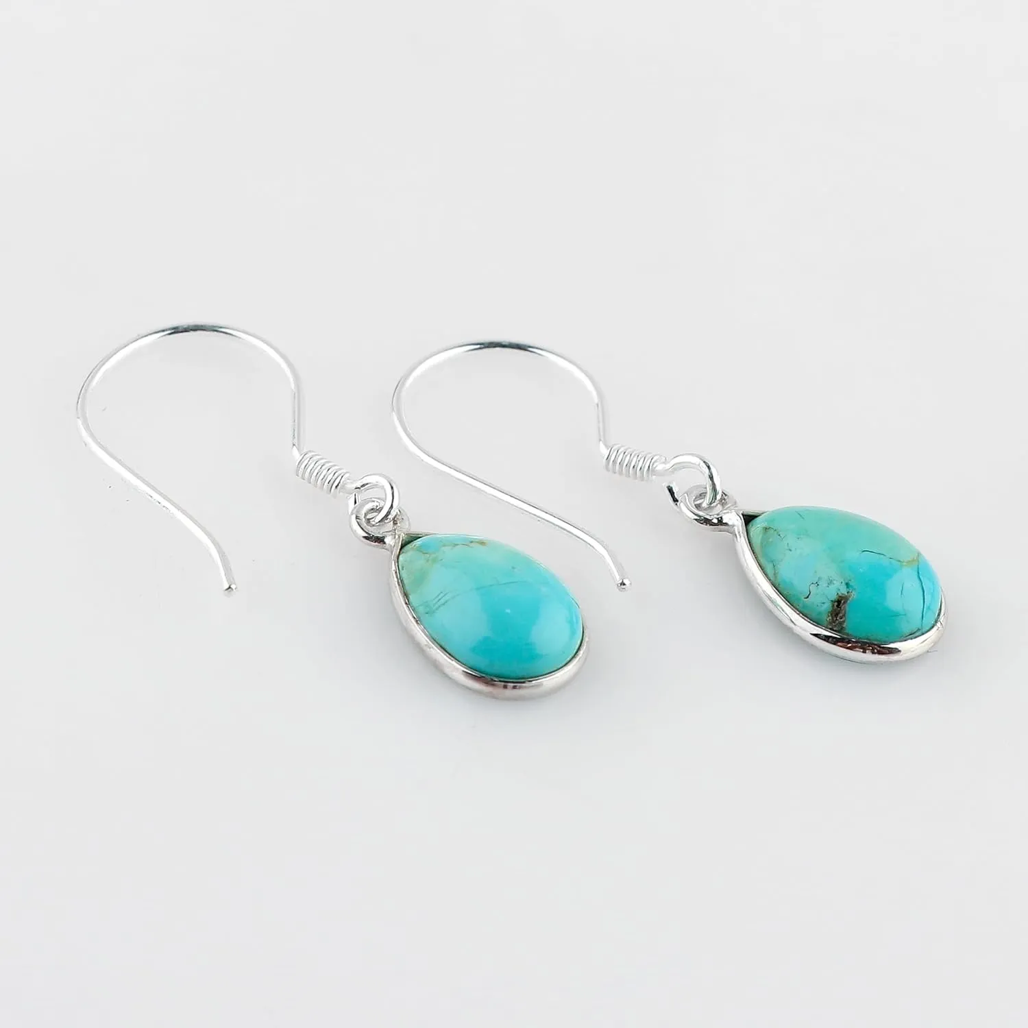 Genuine Blue Turquoise Earrings in 925 Sterling Silver | Natural Gemstone Jewelry | Handmade Earring | December Birthstone | Healing Crystal | Minimalist Gift for Women