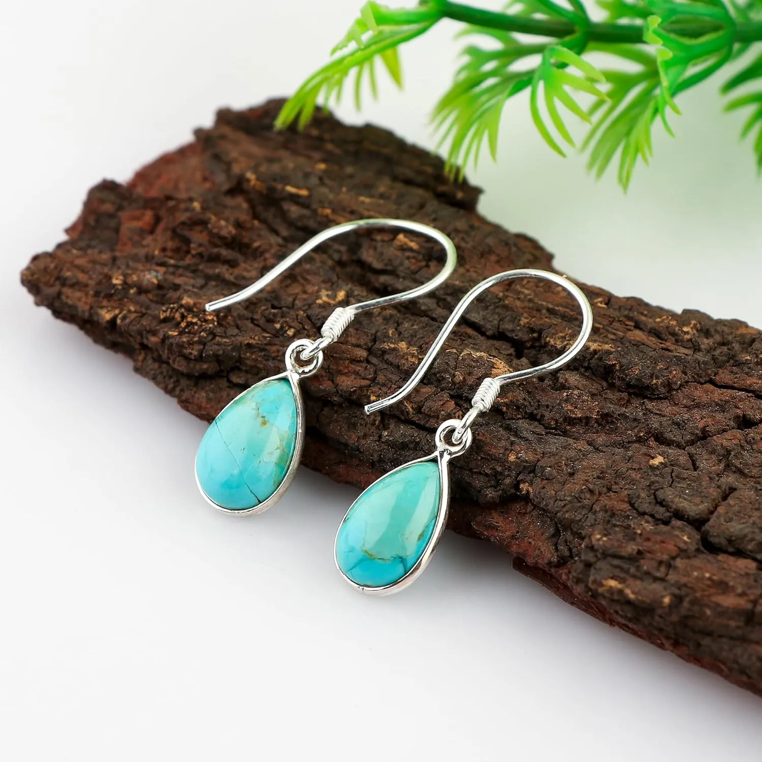 Genuine Blue Turquoise Earrings in 925 Sterling Silver | Natural Gemstone Jewelry | Handmade Earring | December Birthstone | Healing Crystal | Minimalist Gift for Women