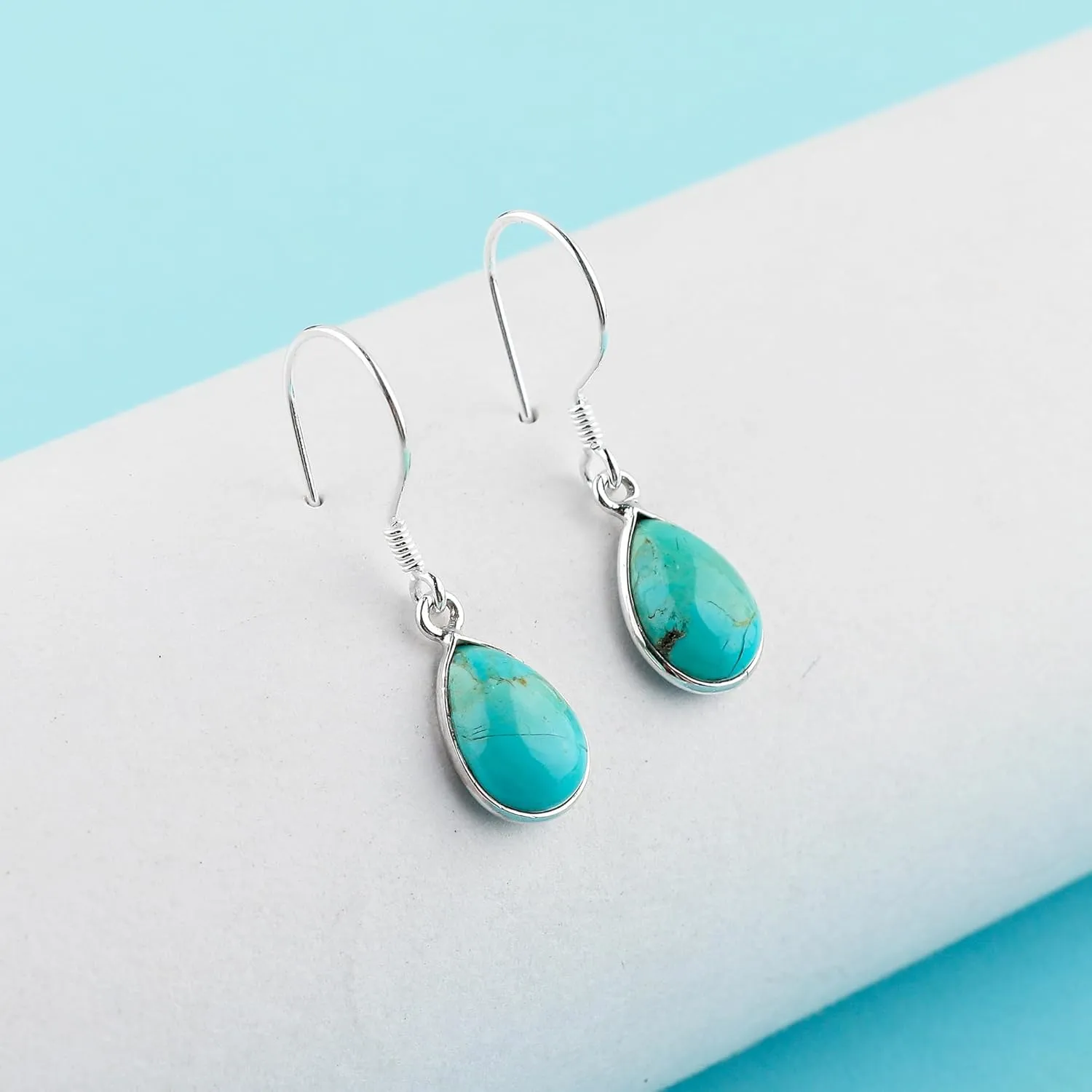 Genuine Blue Turquoise Earrings in 925 Sterling Silver | Natural Gemstone Jewelry | Handmade Earring | December Birthstone | Healing Crystal | Minimalist Gift for Women