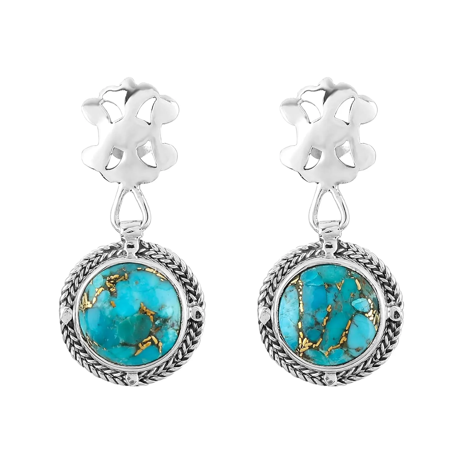 Genuine Turquoise Gemstone Dainty Earrings, 925 Sterling Silver, Handmade, Statement, Bohomian, Women Jewelry, Minimalist, Bridal Birthstone Earring, Gift