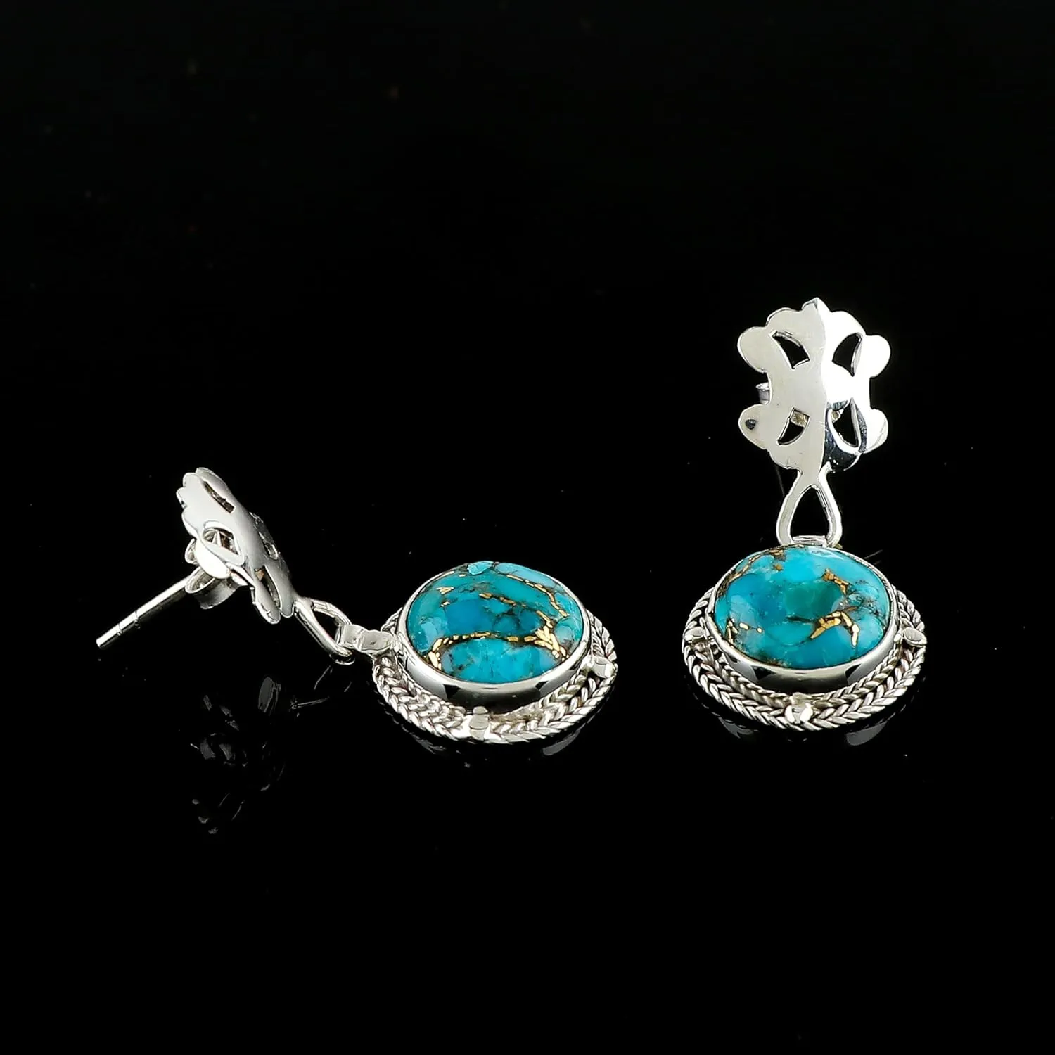 Genuine Turquoise Gemstone Dainty Earrings, 925 Sterling Silver, Handmade, Statement, Bohomian, Women Jewelry, Minimalist, Bridal Birthstone Earring, Gift