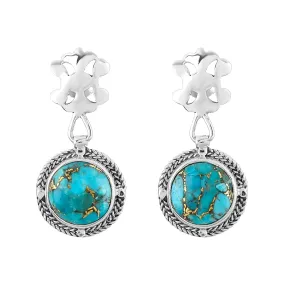 Genuine Turquoise Gemstone Dainty Earrings, 925 Sterling Silver, Handmade, Statement, Bohomian, Women Jewelry, Minimalist, Bridal Birthstone Earring, Gift