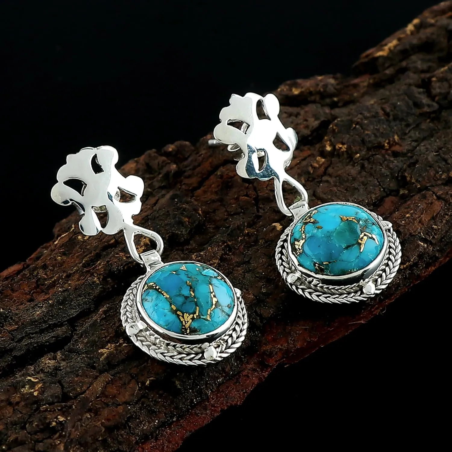 Genuine Turquoise Gemstone Dainty Earrings, 925 Sterling Silver, Handmade, Statement, Bohomian, Women Jewelry, Minimalist, Bridal Birthstone Earring, Gift