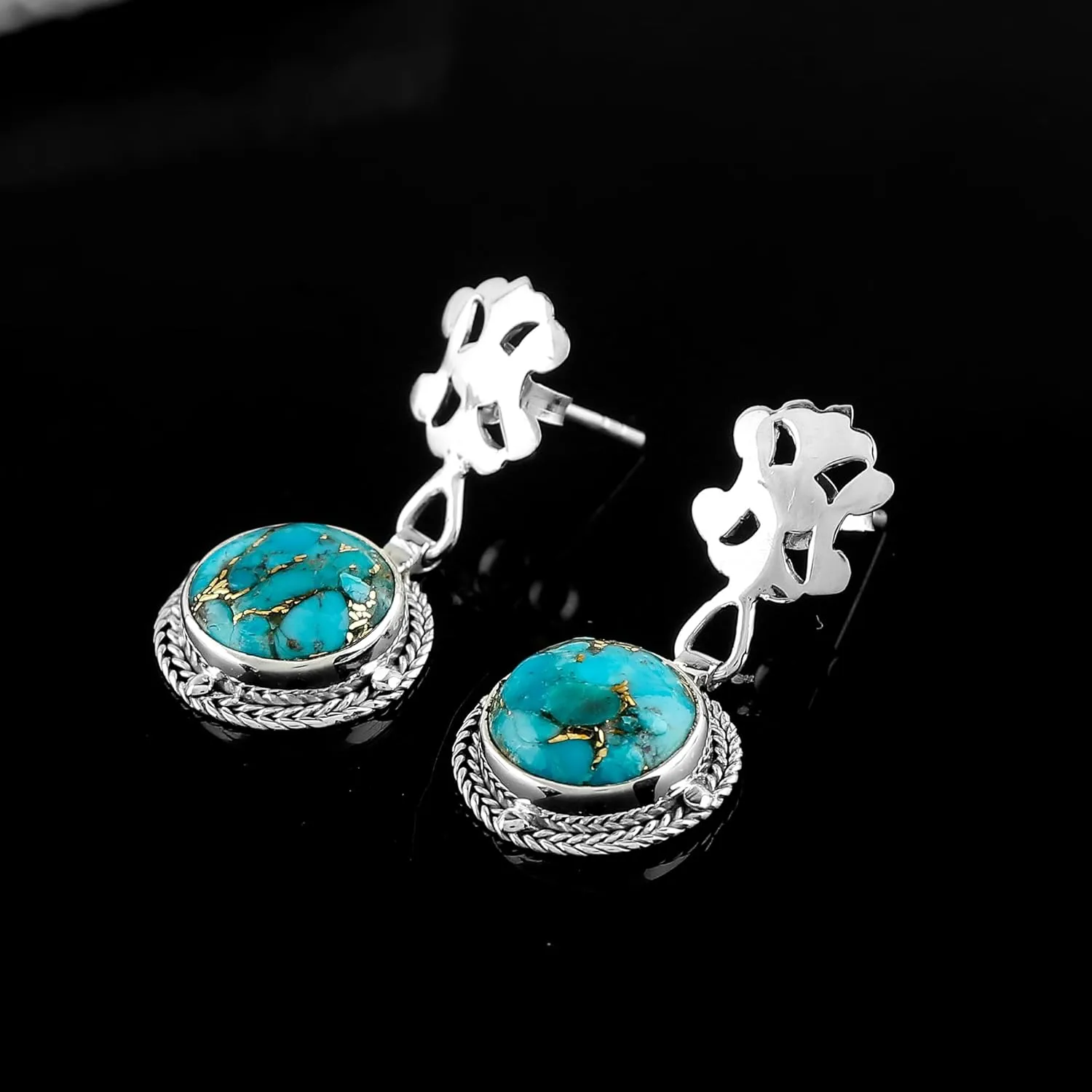 Genuine Turquoise Gemstone Dainty Earrings, 925 Sterling Silver, Handmade, Statement, Bohomian, Women Jewelry, Minimalist, Bridal Birthstone Earring, Gift