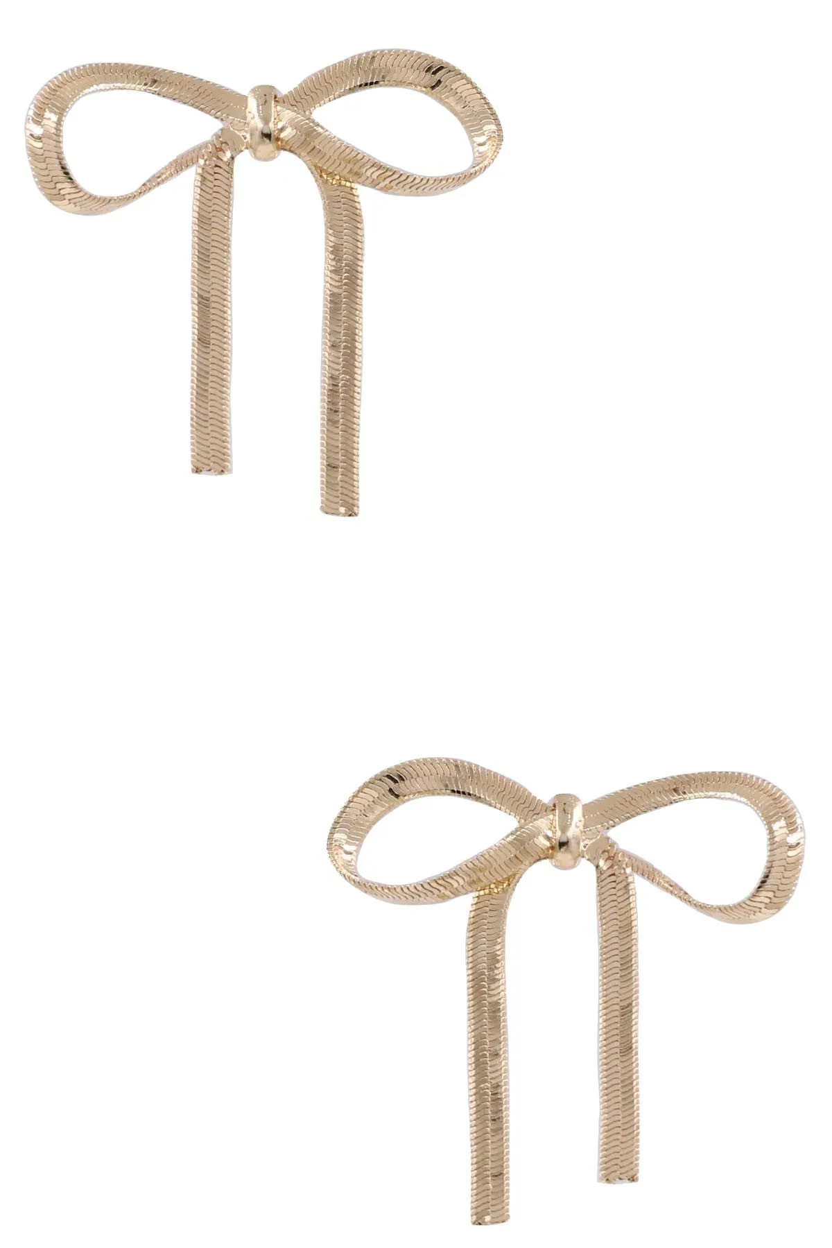 Gold Metal Herringbone Chain Bow Earrings