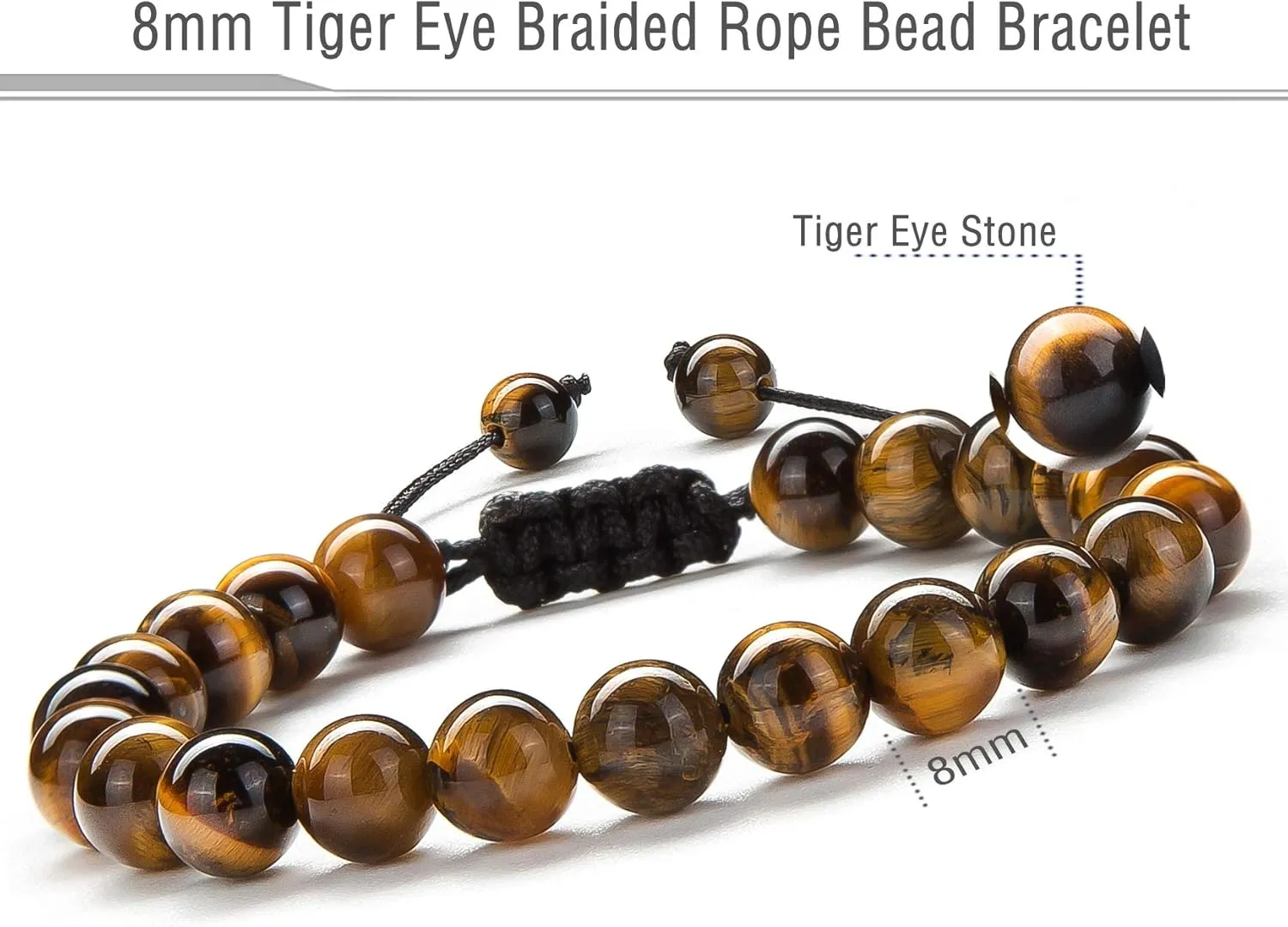 Hamoery Men Women 8mm Tiger Eye Stone Beads Bracelet Elastic Natural Stone Yoga Bracelet Bangle