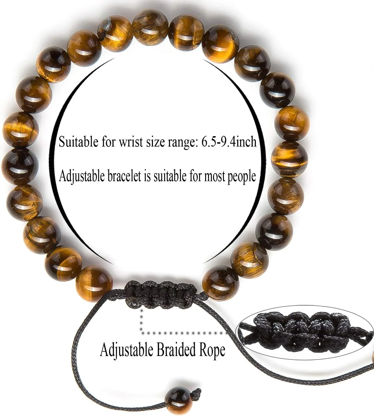 Hamoery Men Women 8mm Tiger Eye Stone Beads Bracelet Elastic Natural Stone Yoga Bracelet Bangle