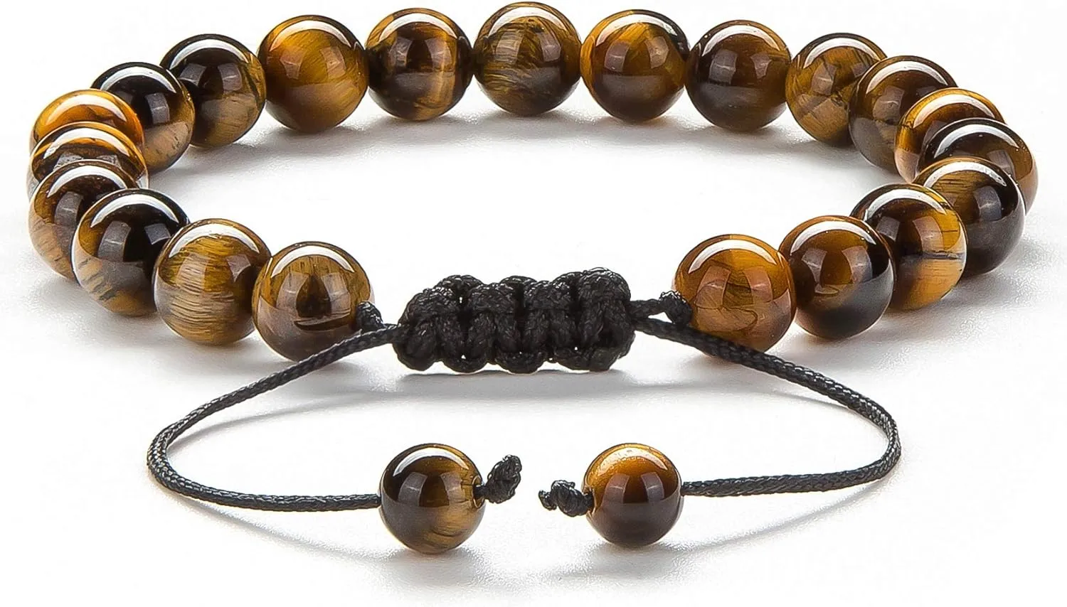 Hamoery Men Women 8mm Tiger Eye Stone Beads Bracelet Elastic Natural Stone Yoga Bracelet Bangle