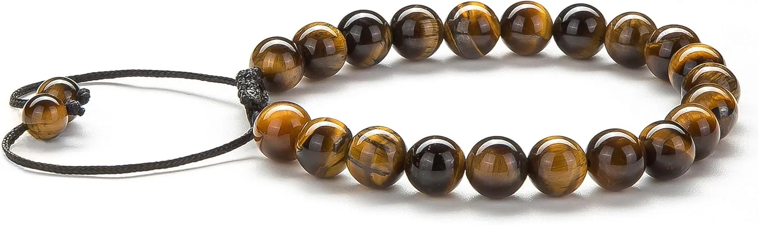 Hamoery Men Women 8mm Tiger Eye Stone Beads Bracelet Elastic Natural Stone Yoga Bracelet Bangle