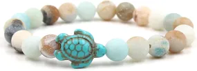 Handmade Colorful Sea Turtles BeadsTurquoise Natutal Stone Elastic Stretch Bracelet Friendship Couple Adjustable Rope Bangle Jewelry for Women