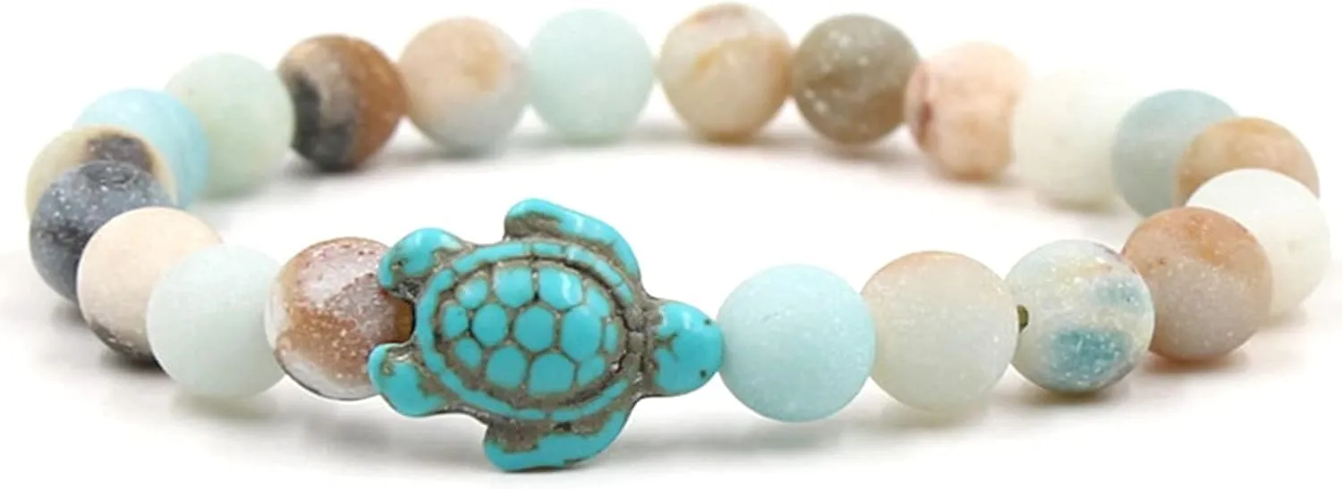 Handmade Colorful Sea Turtles BeadsTurquoise Natutal Stone Elastic Stretch Bracelet Friendship Couple Adjustable Rope Bangle Jewelry for Women