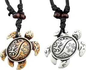 Handmade Hawaiian Turtle Shark Teeth Adjustable Wax Rope Chain Vintage Necklace Couple Friendship Summer Beach Surfer Bohemian Lucky Protection Jewelry for Men Women