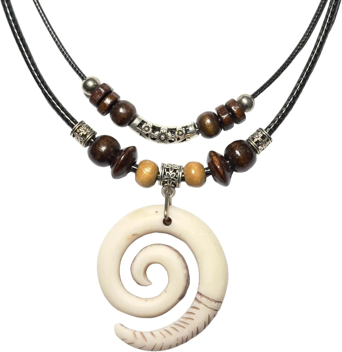 Handmade Resin Pendant Necklace Wood Beaded and Cotton Wax Rope With Adjustable Cord For Men Women Boy Girl