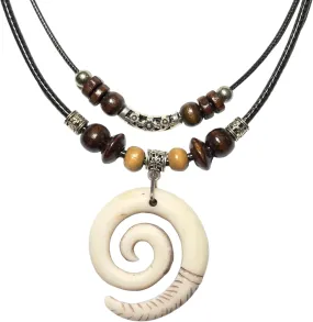 Handmade Resin Pendant Necklace Wood Beaded and Cotton Wax Rope With Adjustable Cord For Men Women Boy Girl