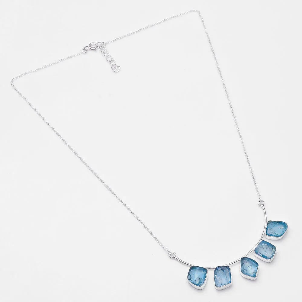 Handmade Rough Blue Apatite S925 Necklace