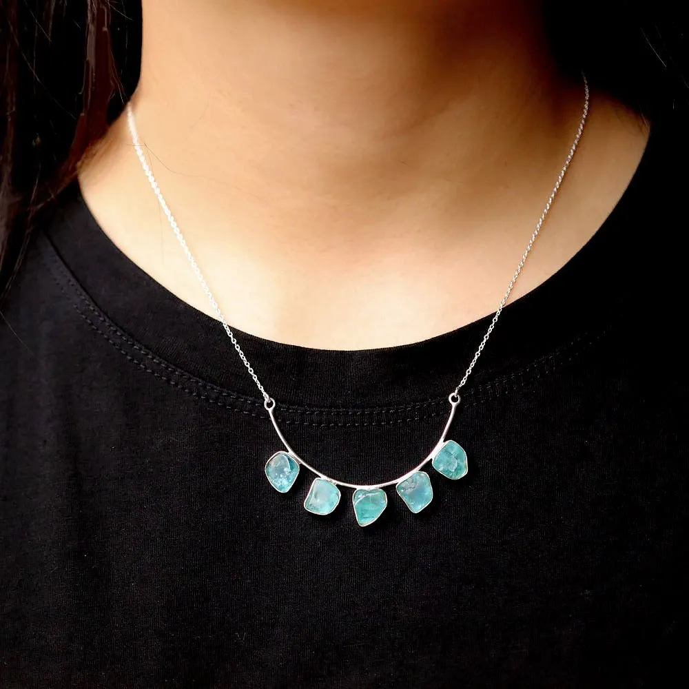Handmade Rough Blue Apatite S925 Necklace
