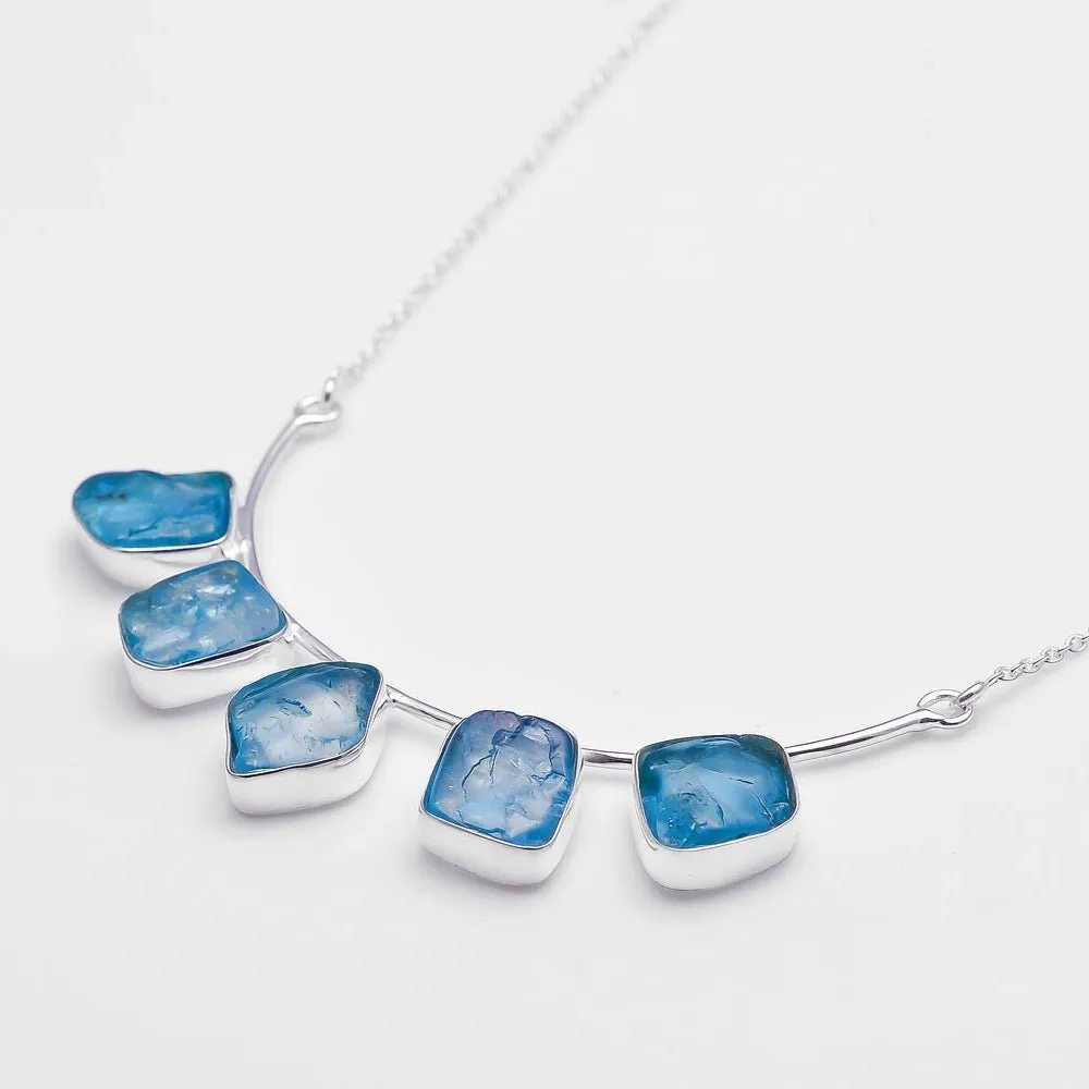 Handmade Rough Blue Apatite S925 Necklace