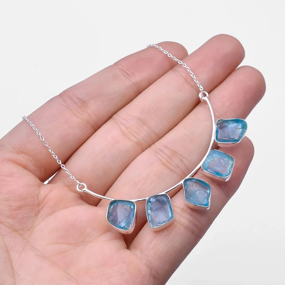 Handmade Rough Blue Apatite S925 Necklace