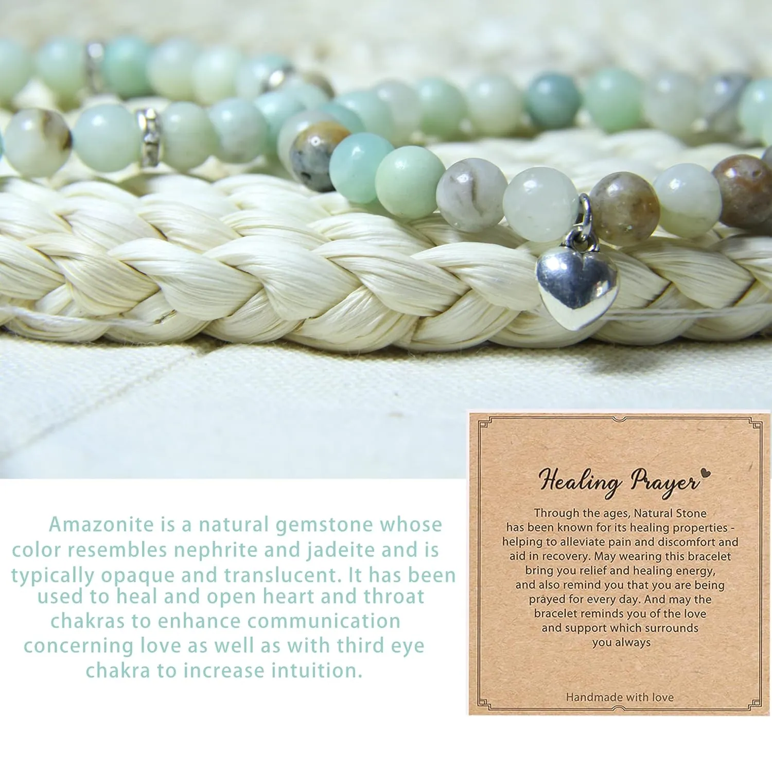 Healing Bracelets for Women - Amazonite Bracelet - Healing Prayers Crystal Bracelet, 8mm Natural Stone Stress Relief Yoga Beads Get Well Soon Gifts