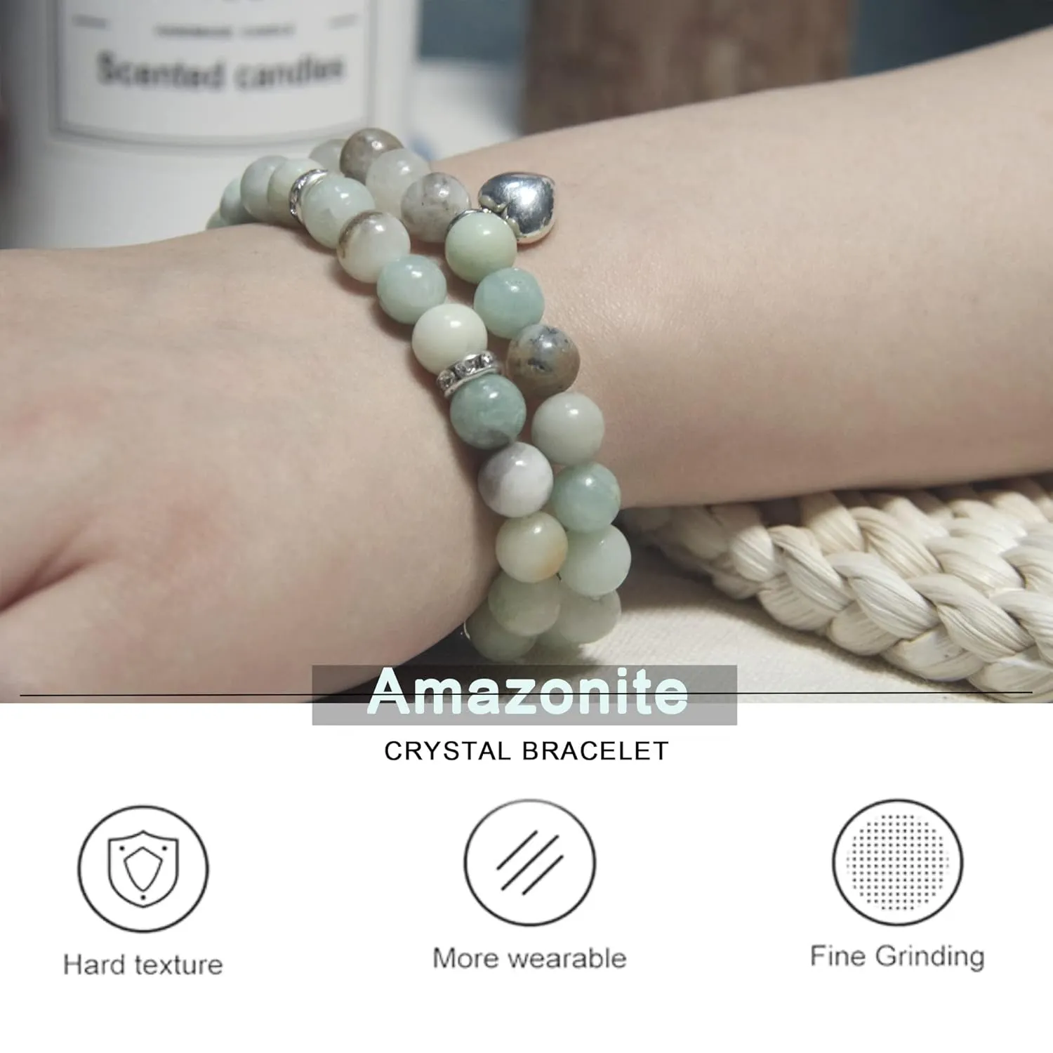 Healing Bracelets for Women - Amazonite Bracelet - Healing Prayers Crystal Bracelet, 8mm Natural Stone Stress Relief Yoga Beads Get Well Soon Gifts