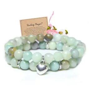 Healing Bracelets for Women - Amazonite Bracelet - Healing Prayers Crystal Bracelet, 8mm Natural Stone Stress Relief Yoga Beads Get Well Soon Gifts