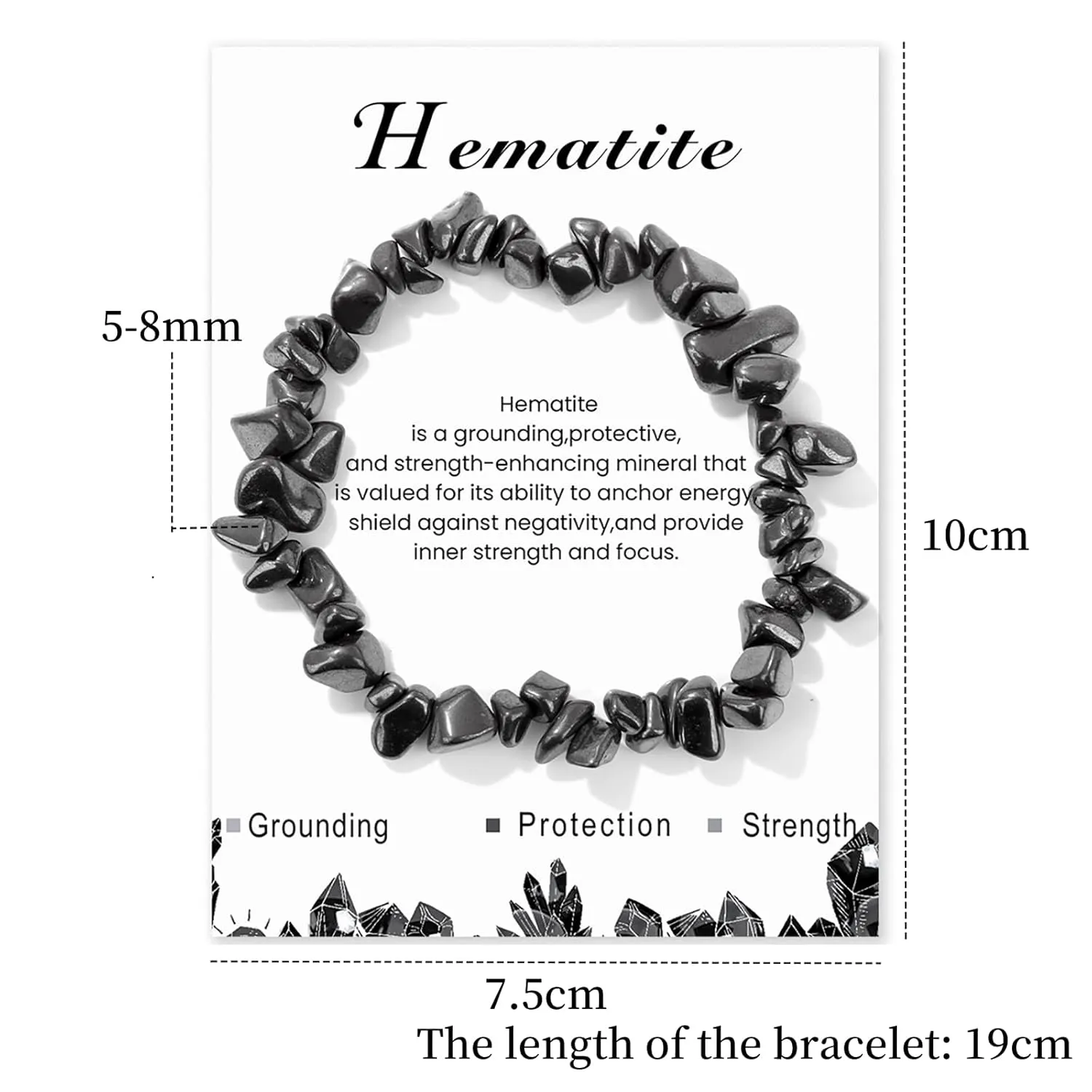 Hematite Bracelet for Men Women 8mm Adjustable Gemstone Bracelet Raw Crystal Bracelet Natural Stone Bracelets Healing Crystal Bracelets Hematite Jewelry for Women